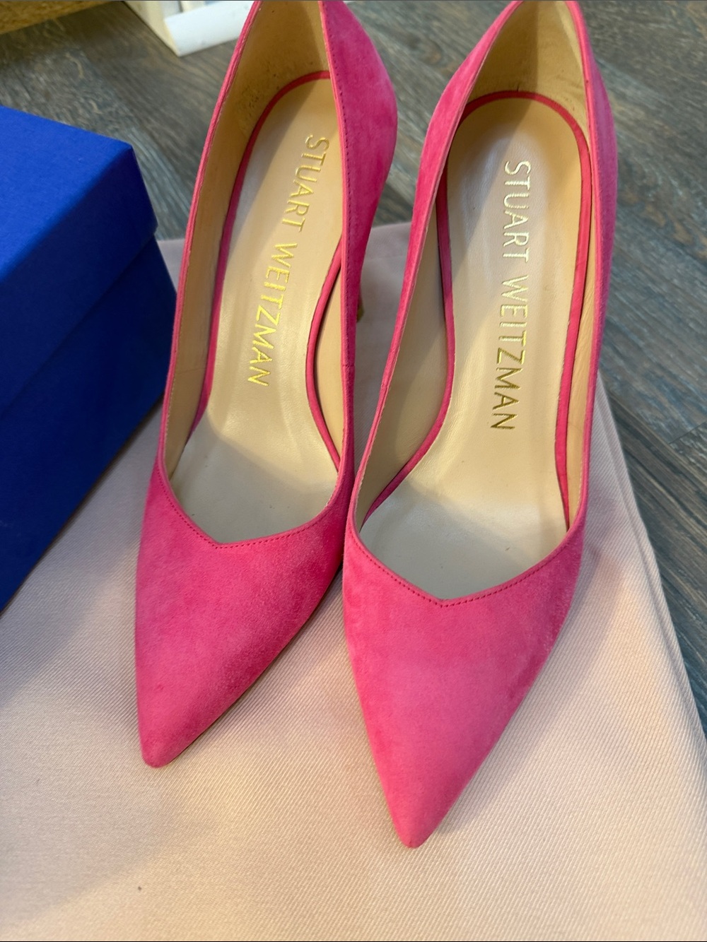 Stuart Weitzman Hot Pink Suede Pointed-Toe Pumps